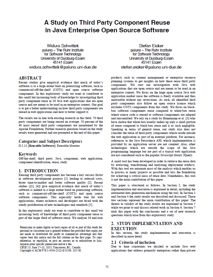 A study on third party component reuse in Java enterprise open source software