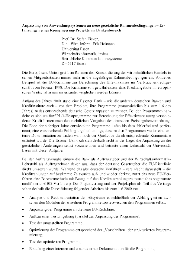 Anpassung von Anwendungssystemen an neue gesetzliche Rahmenbedingungen